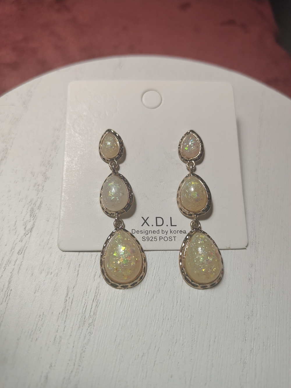 Cream Opal Teardrop Drop Earrings